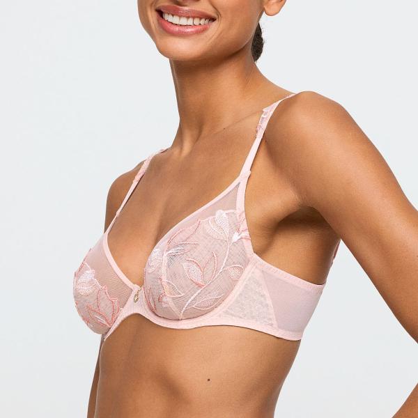 Marie Jo Loish wire bra deep plunge B-E cup, color pearly pink
